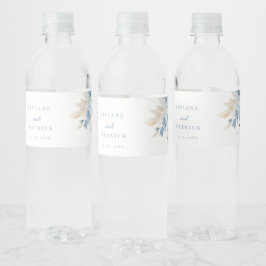 Rótulo De Garrafa De Vinho Dusty Blue Floral Frame Geométrico Bloom Casamento