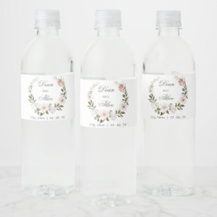 Rótulo De Garrafa De Vinho Dusty Pink Boho Água Floral Casamento Pastel