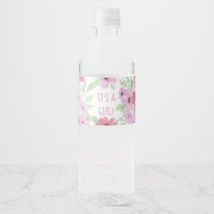 Rótulo De Garrafa De Vinho É um Chá de fraldas de Garota, Watercolor Floral