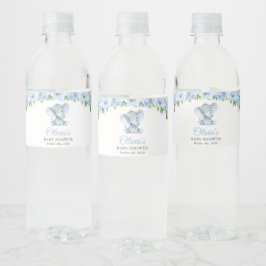 Rótulo De Garrafa De Vinho Elefante, Flores De Aquarela Azul, Chá de fraldas