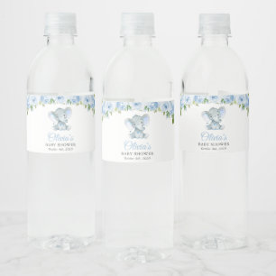 Rótulo De Garrafa De Vinho Elefante, Flores De Aquarela Azul, Chá de fraldas