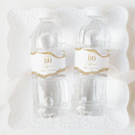 Rótulo De Garrafa De Vinho Elegant White Gold Agate 80th Birthday Party