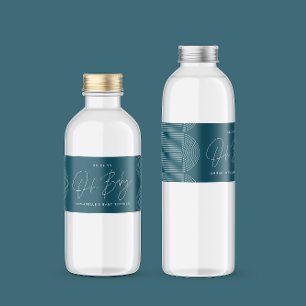 Rótulo De Garrafa De Vinho elegante azul teal moderno com script do chá de fr