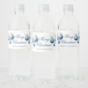 Rótulo De Garrafa De Vinho Elegante Blue Merry Christmas Ornament Company