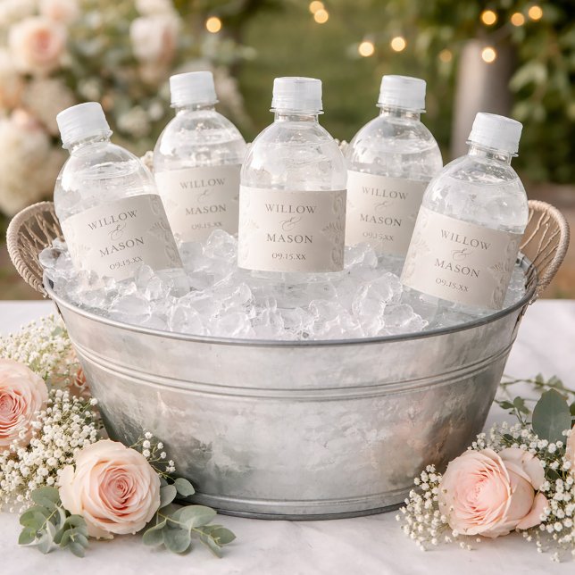 Rótulo De Garrafa De Vinho Elegante Clássico Casamento Barroco Marfim (Elegant Classic Ivory Baroque Wedding Water Bottle Label)