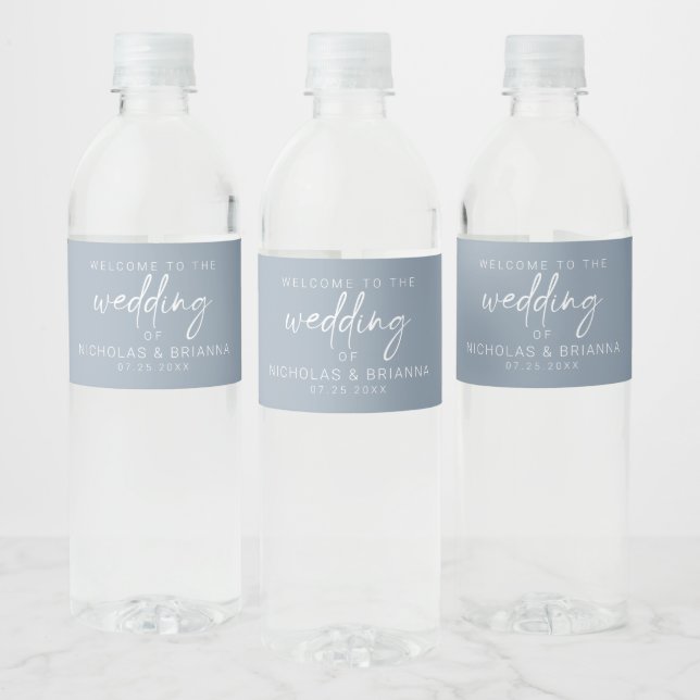 Rótulo De Garrafa De Vinho Elegante de Casamento Moderno e Azul, Minimalista (Garrafas)