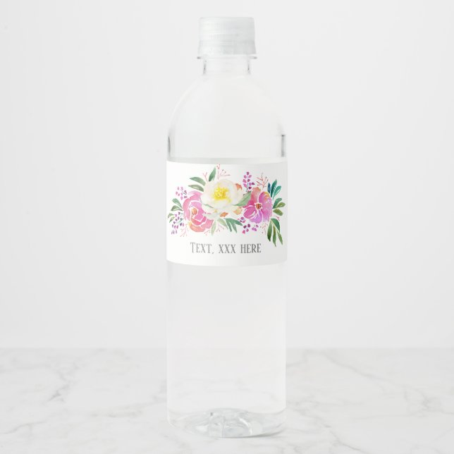 Rótulo De Garrafa De Vinho elegante, flores de primavera, floral rosa (Frente)