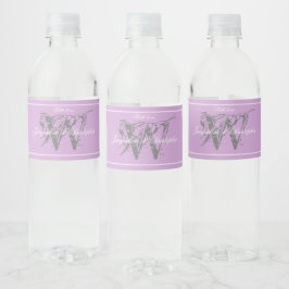 Rótulo De Garrafa De Vinho Elegante Monograma Cinza Casamento Bege Detalhes B