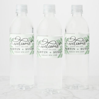 Rótulo De Garrafa De Vinho Elegante Moody Eucalyptus Deixa Casamento Verde