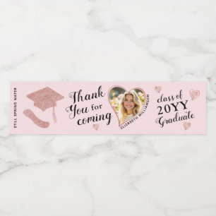 Rótulo De Garrafa De Vinho Elegante Rosa Personalizado Foto Graduação Agradec