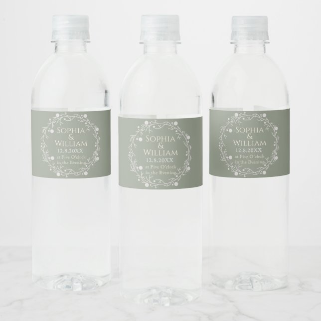 Rótulo De Garrafa De Vinho Elegante Verde Sábio (Garrafas)