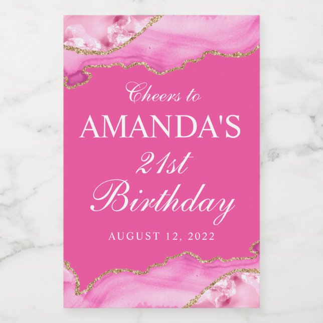 Rótulo de Garrafa de Vinho em Mármore Rosa e Doura (Rótulo Único)