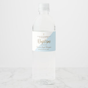 Rótulo De Garrafa De Vinho Escrito Dourado do Batismo Azul Moderno Obrigado