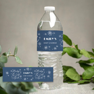Rótulo De Garrafa De Vinho Está Frio Lá Fora Flocos de Neve Azul Chás de Bebê