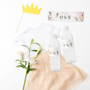 Rótulo De Garrafa De Vinho Fada de primeiro aniversario de Fada de Floral Mag