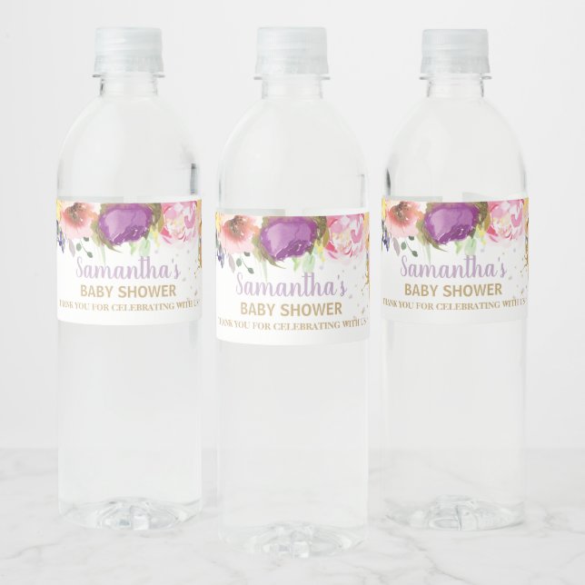 Rótulo De Garrafa De Vinho Fada Roxo Pia Chá de fraldas Floral Rosa Aniversár (Garrafas)