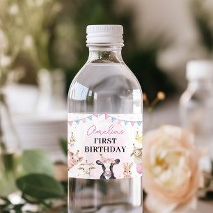 Rótulo De Garrafa De Vinho Fazenda Animal Rosa Menina Aniversário