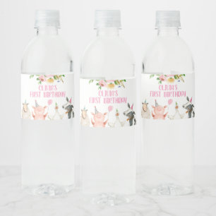 Rótulo De Garrafa De Vinho Fazenda Aniversário Pink Barnyard Animais Meninos