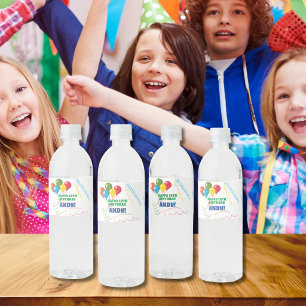Rótulo De Garrafa De Vinho Feliz Aniversário Colorido com Balões