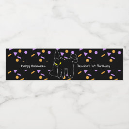 Rótulo De Garrafa De Vinho Feliz Aniversário Confete de Gato Preto no Hallowe