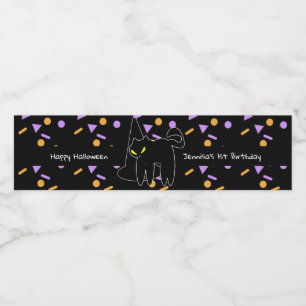 Rótulo De Garrafa De Vinho Feliz Aniversário Confete de Gato Preto no Hallowe