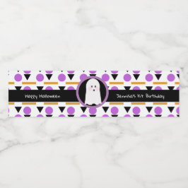 Rótulo De Garrafa De Vinho Feliz Aniversário Fantasma no Halloween Estampado