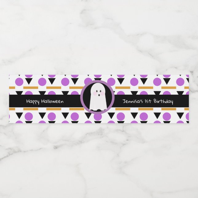 Rótulo De Garrafa De Vinho Feliz Aniversário Fantasma no Halloween Estampado (Rótulo Único)