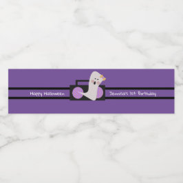 Rótulo De Garrafa De Vinho Feliz Aniversário Fantasma Roxo de Halloween 