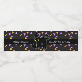Rótulo De Garrafa De Vinho Feliz Aniversário Gato Preto no Halloween