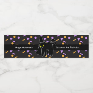 Rótulo De Garrafa De Vinho Feliz Aniversário Gato Preto no Halloween