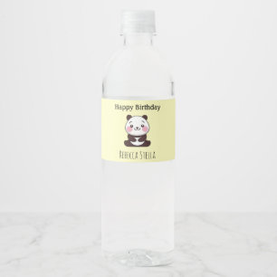 Rótulo De Garrafa De Vinho Feliz aniversário panda amarelo fofo