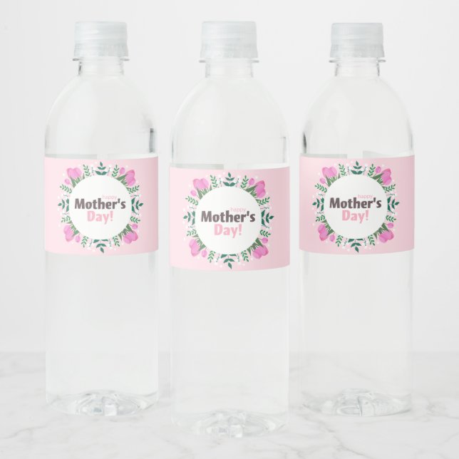 Rótulo De Garrafa De Vinho Feliz Dia das Mães Tulipas Rosa (Garrafas)
