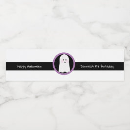 Rótulo De Garrafa De Vinho Feliz Halloween  Bolo de Aniversário Fantasma Simp