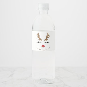 Rótulo De Garrafa De Vinho Feliz Natal Rena Fofa