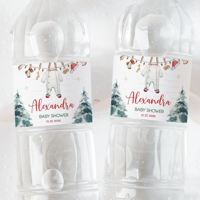 Rótulo De Garrafa De Vinho Feliz pequeno Chá de fraldas (Merry Little Baby Shower, bottle water label, holiday baby shower, Christmas baby shower, winter bab)