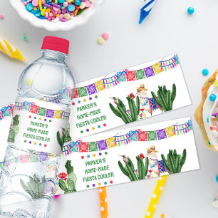 Rótulo De Garrafa De Vinho Festa com Bandeiras de Papel Picado e Cacto
