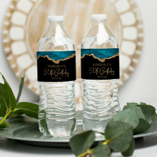 Rótulo De Garrafa De Vinho Festa de 50º Aniversário Ágata Azul Teal Dourado