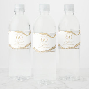 Rótulo De Garrafa De Vinho Festa de 60 Anos em Ágata Ouro Branco Elegante