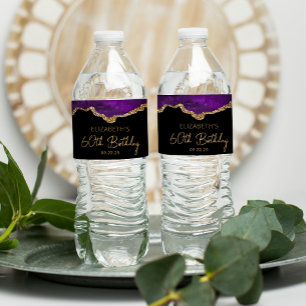Rótulo De Garrafa De Vinho Festa de 60 Anos Roxo Dourado Ágata