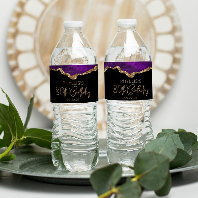 Rótulo De Garrafa De Vinho Festa de 80 Anos Roxo Ágata Dourada (Criador carregado)