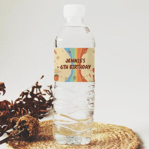 Rótulo De Garrafa De Vinho Festa de Amor pela Paz Retro Rainbow 6 Aniversário