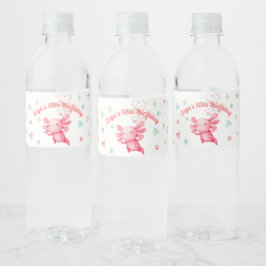 Rótulo De Garrafa De Vinho Festa de aniversário Axolotl rosa com aquarela