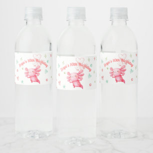 Rótulo De Garrafa De Vinho Festa de aniversário Axolotl rosa com aquarela