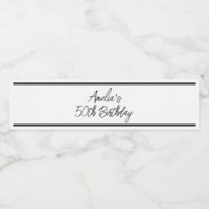 Rótulo De Garrafa De Vinho Festa de aniversário Branca e Negra Moderna