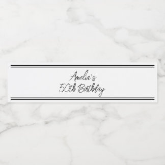 Rótulo De Garrafa De Vinho Festa de aniversário Branca e Negra Moderna