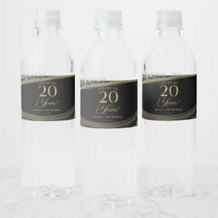 Rótulo De Garrafa De Vinho Festa de Aniversário de 20 anos Ágata Preta Elegan
