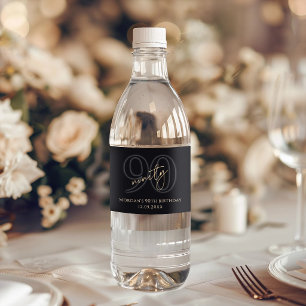 Rótulo De Garrafa De Vinho Festa de Aniversário de 90 anos Moderno Preto Dour