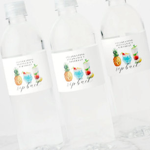 Rótulo De Garrafa De Vinho Festa de aniversário de coquetéis de abacaxi azul 