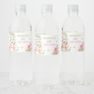 Rótulo De Garrafa De Vinho Festa de Aniversário do Chá Garota Rosa e Dourada