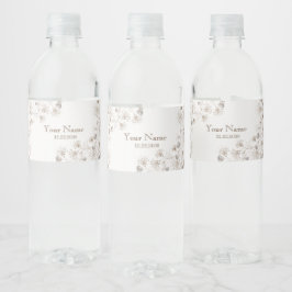 Rótulo De Garrafa De Vinho Festa de Casamento Bege Floral Coração Bege Elegan